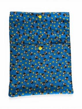 Buzzy Bees-blue stripes inside-Book Sleeve with Pocket 12x9” Handmade
